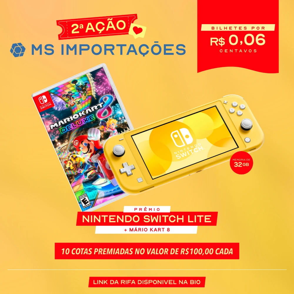 Ação Nintendo Switch Lite 32gb + Mario Kart 8 + Fone Gamer Redragon Ação Nintendo Switch Lite 32gb + Mario Kart 8 + Fone Gamer Redragon
