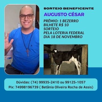 *RIFA BENEFICENTE A CÉSAR* Nosso guerreiro continua sua luta e precisa mais uma vez de nosso apoio para ajudar em medicações e logística para seu conforto.  Que Deus abençoe a todos!